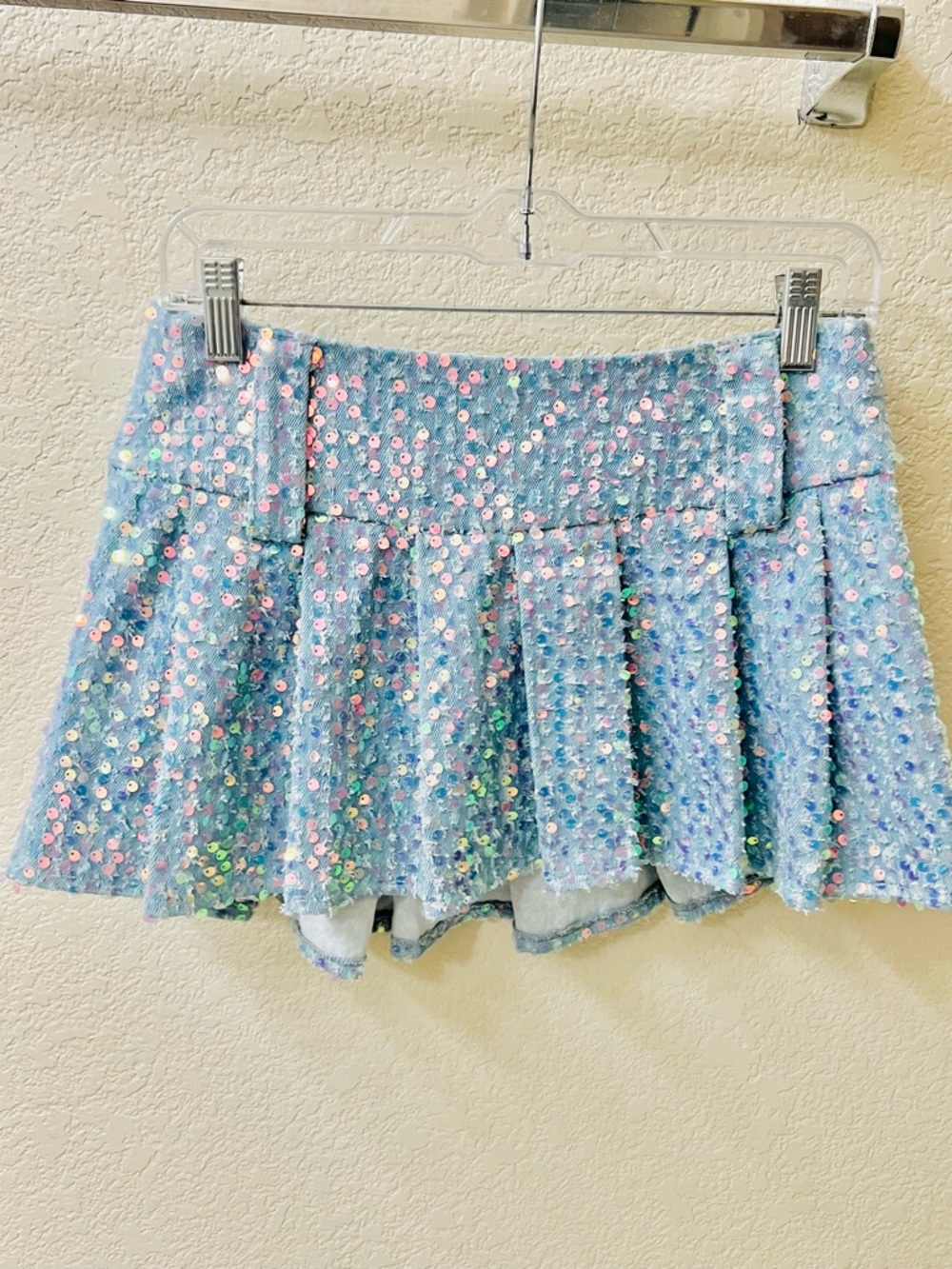 Peppermayo Blue Sequin Skater Mini Skirt